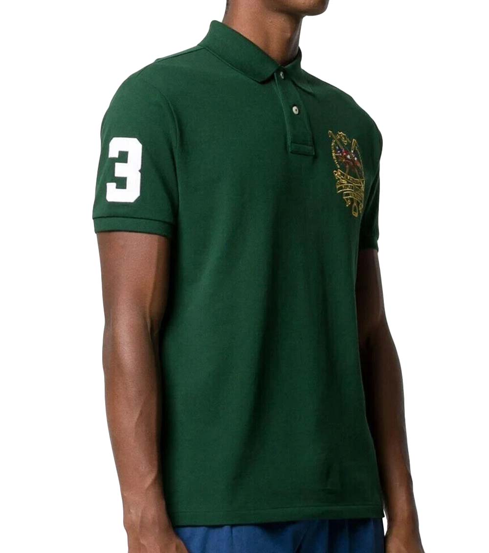 Ralph Lauren Dark Green Slim Fit Big Triple Pony Polo for Men