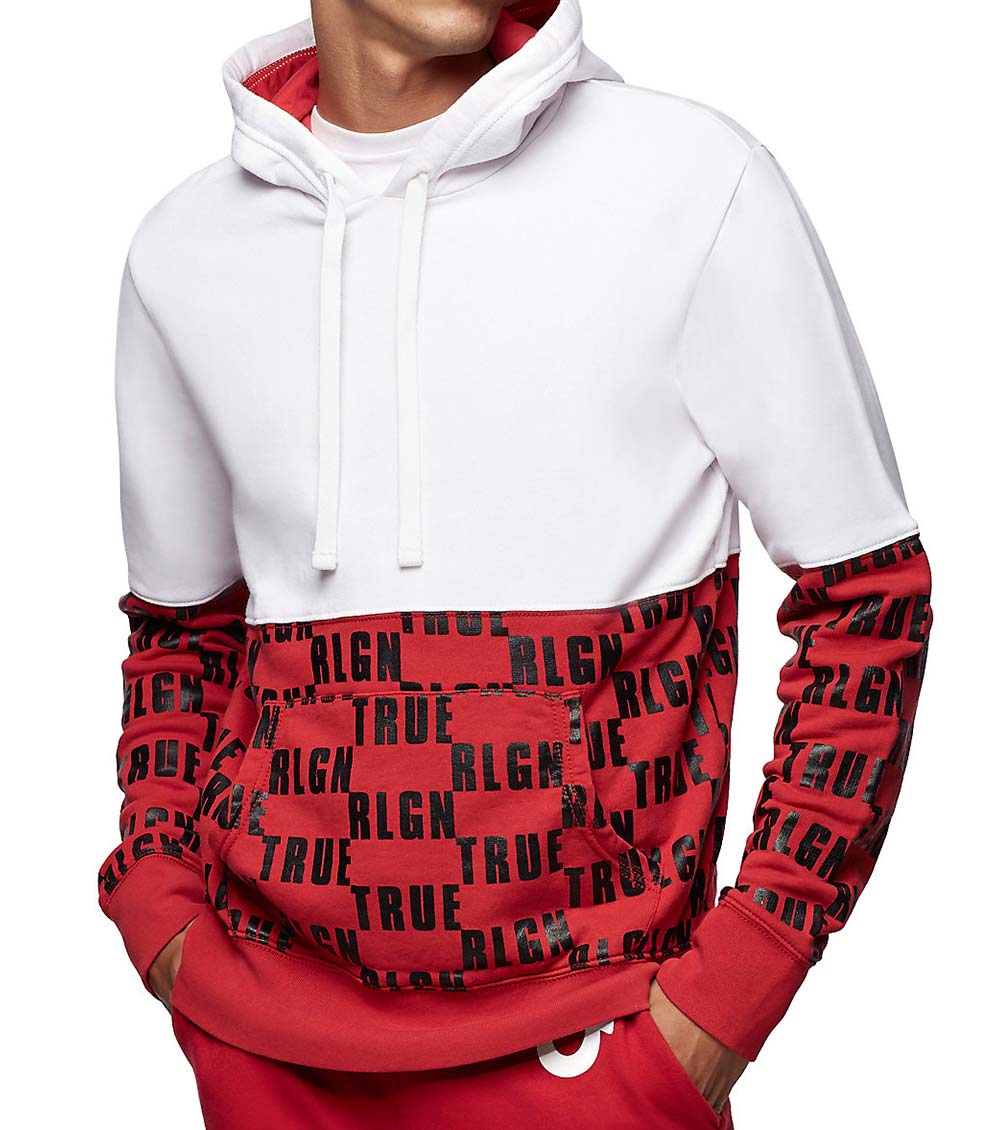 True Religion White Monogram Logo Panel Hoodie Sweatshirt for Men Online India at Darveys