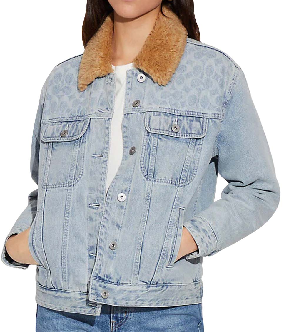 Coach Light Blue Signature Sherpa Denim Jacket for Women Online India at  