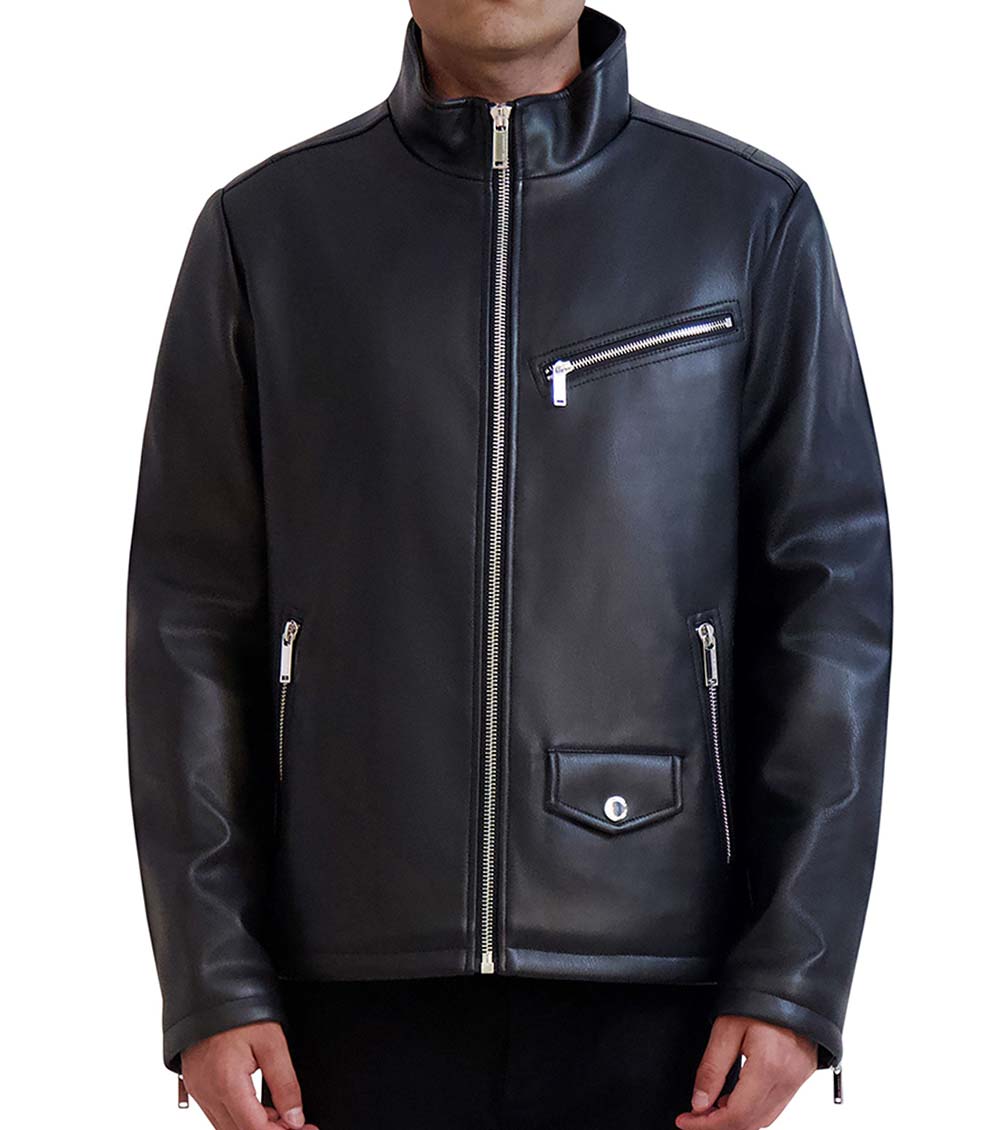 Karl Lagerfeld Black Leather Biker Jacket for Men Online India at Darveys