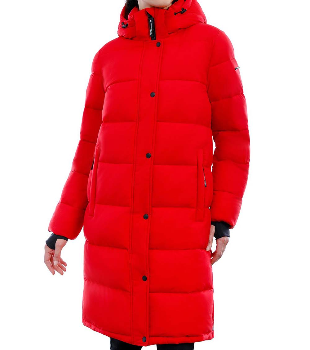 BCBGMaxazria Red Quilted Hooded Puffer Jacket for Women Online