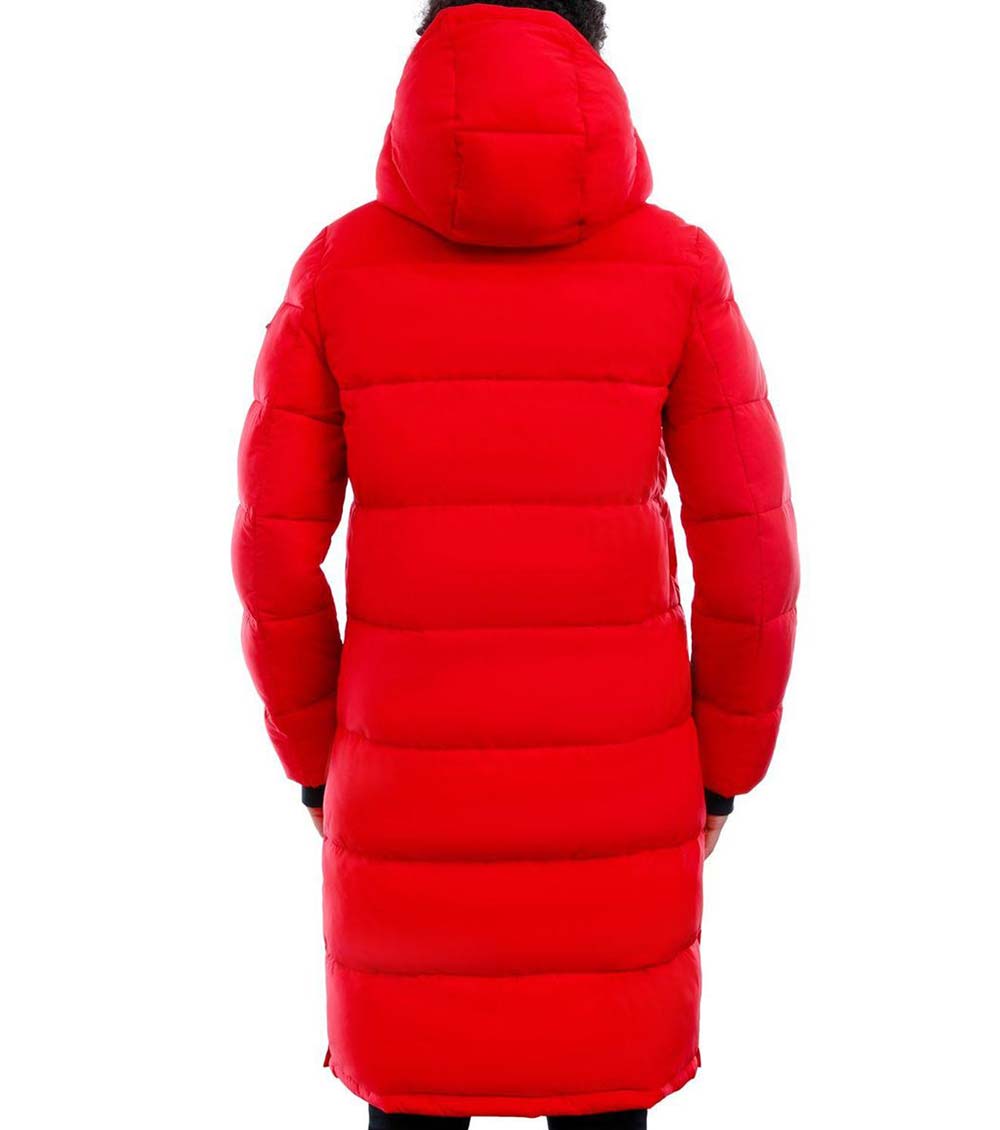 BCBGMaxazria Red Quilted Hooded Puffer Jacket for Women Online