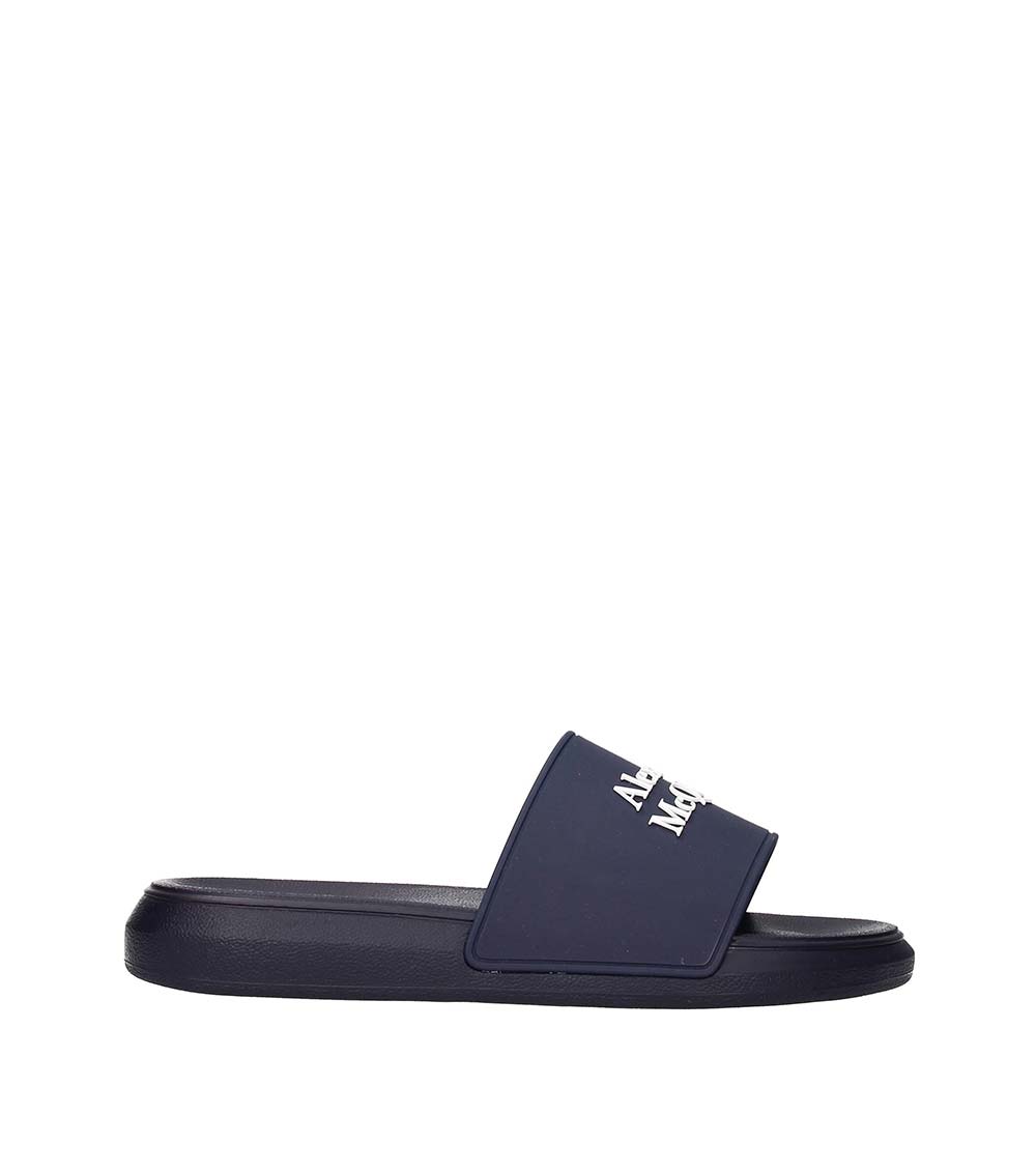 Alexander McQueen Navy Blue Logo Slides for Women Online India at