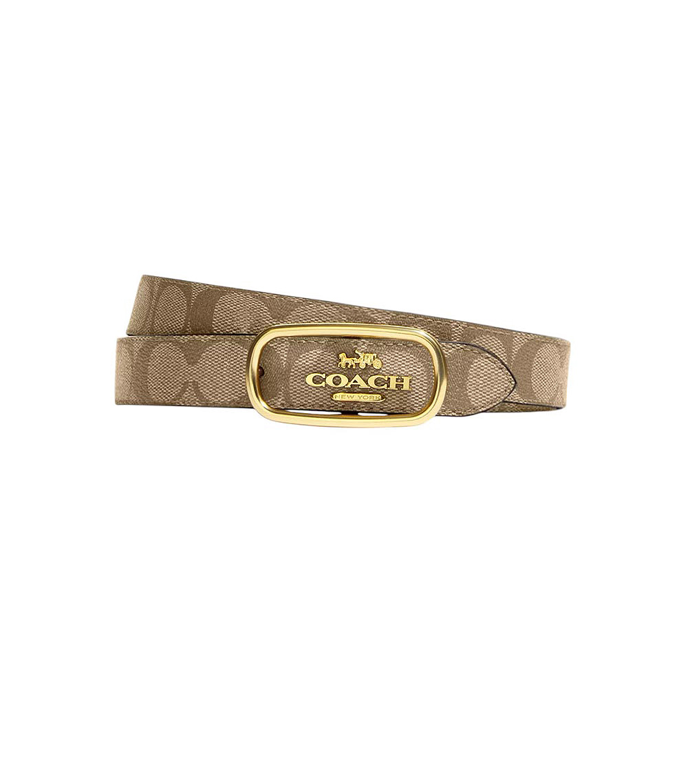 Coach Khaki Morgan Rectangle Buckle Belt for Women Online  display picture 3
