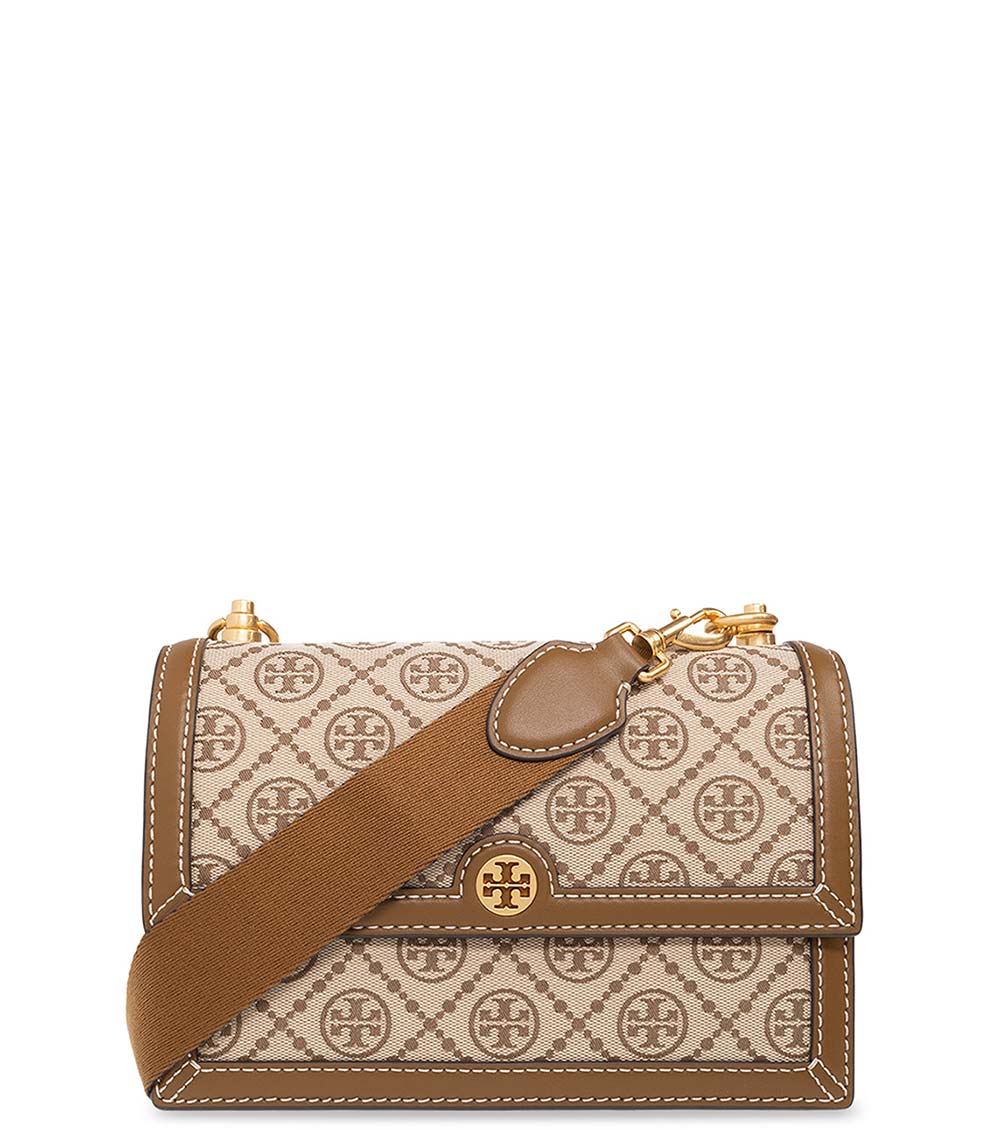 NEW Tory Burch T Monogram Hazelnut Jacquard Small Camera Crossbody Shoulder  Bag