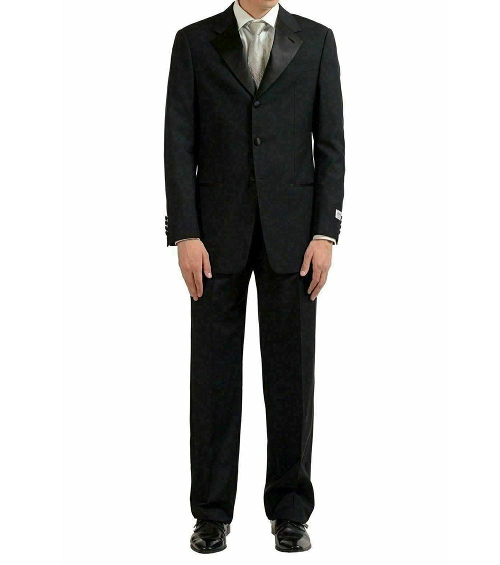 Armani Collezioni Black Wool Mohair Three Button Suit for Men