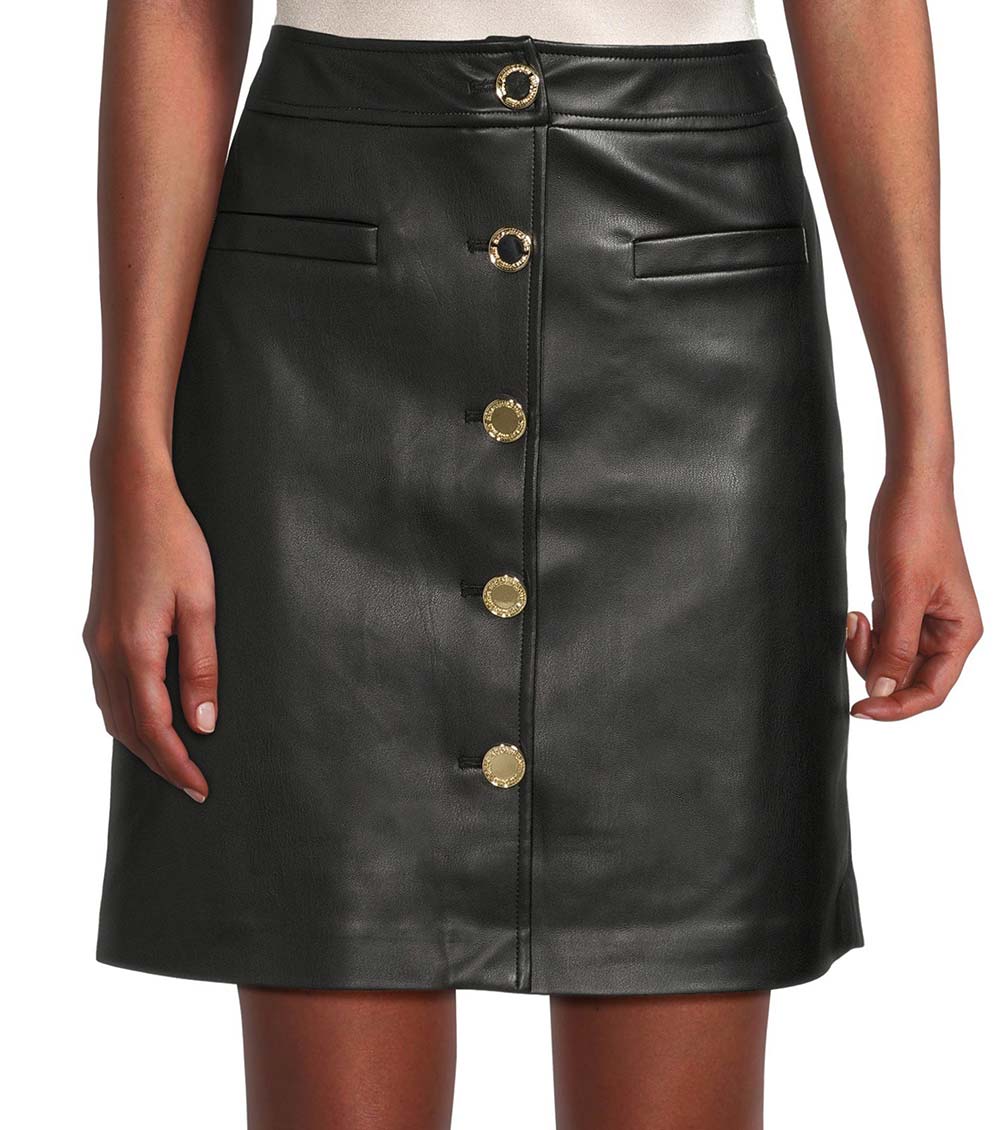 Karl Lagerfeld Black Button Front Mini Skirt for Women Online