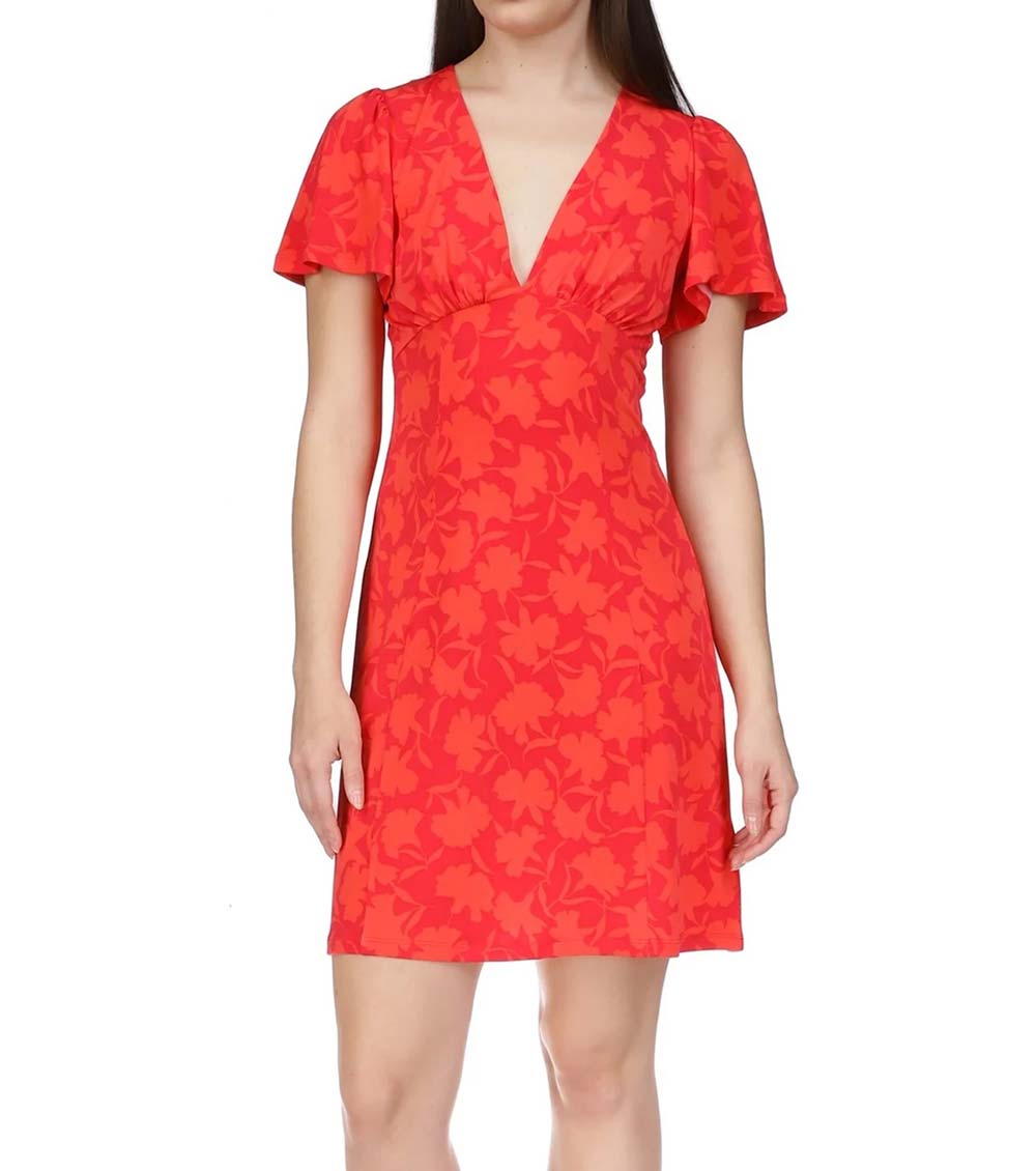 Michael Kors Red V neck Flutter Sleeve Dress for Women Online India at Darveys