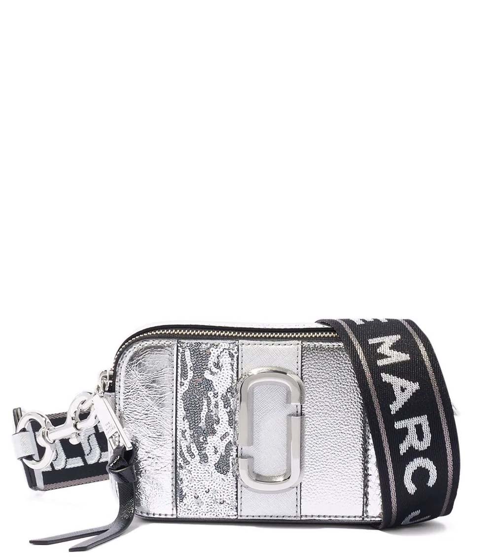 Marc Jacobs Silver Striped Snapshot Small Crossbody Bag for Women