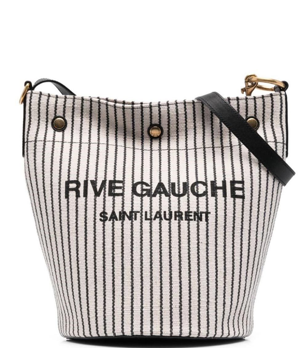 Saint Laurent Rive Gauche Canvas Tote - White/Black