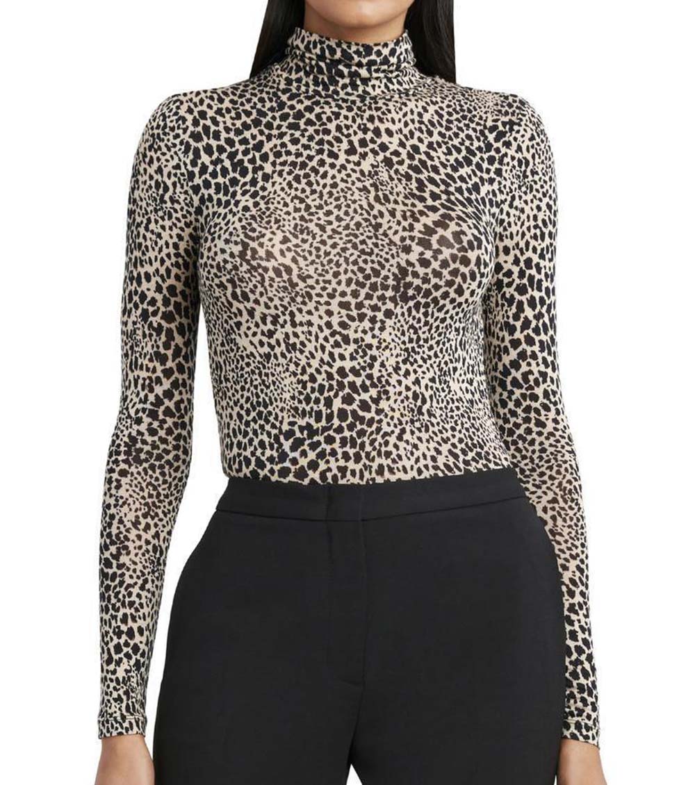 BCBGMaxazria Leopard Print Animal Print Long Sleeve Top for Women