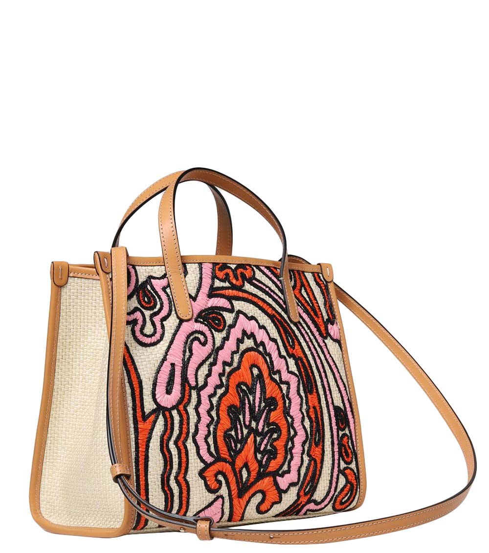 Etro Pink/Beige Printed Canvas And Leather Shoulder Bag Etro