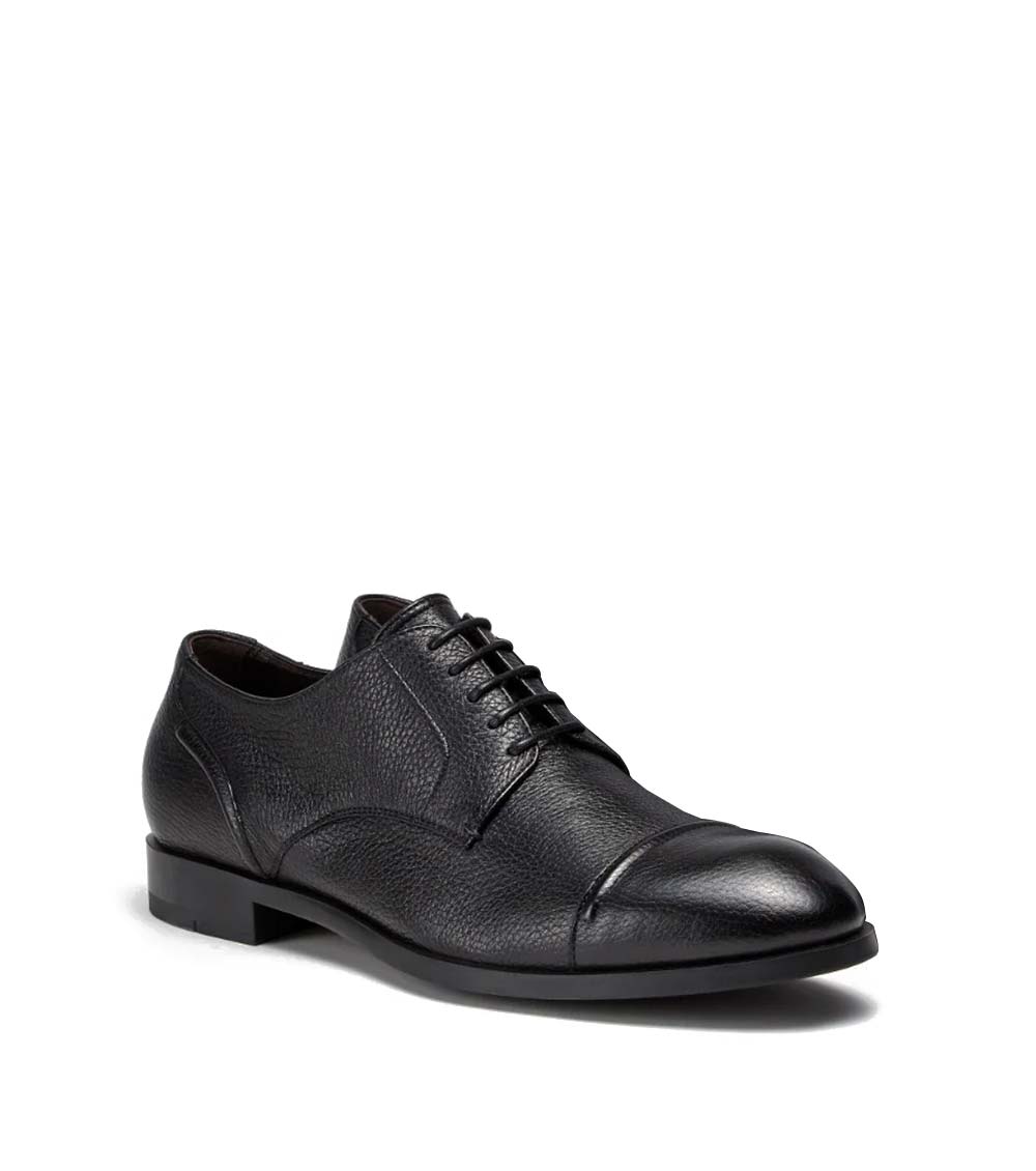 Zegna Black Textured Leather Lace Ups for Men Online India  display picture 1