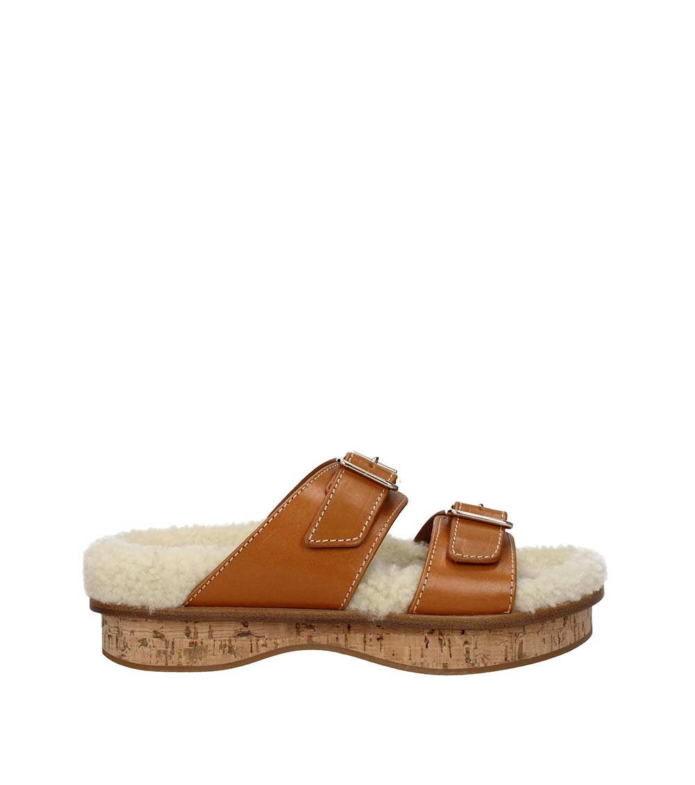 Chloe Brown Leather Fur Sandals for Women Online India at Darveys