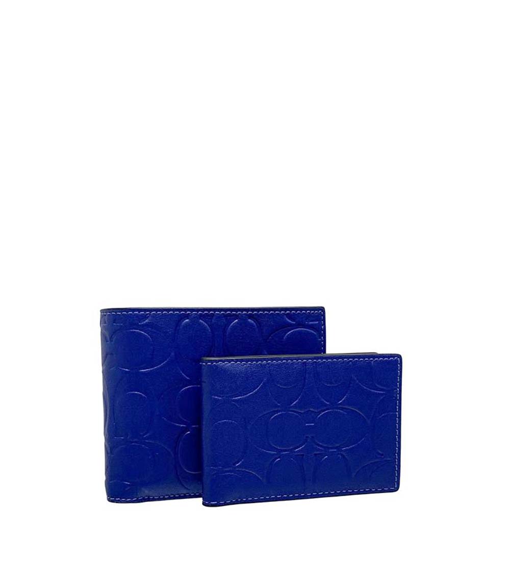 Coach Blue Embossed Signature Patterned Wallet for Men Online