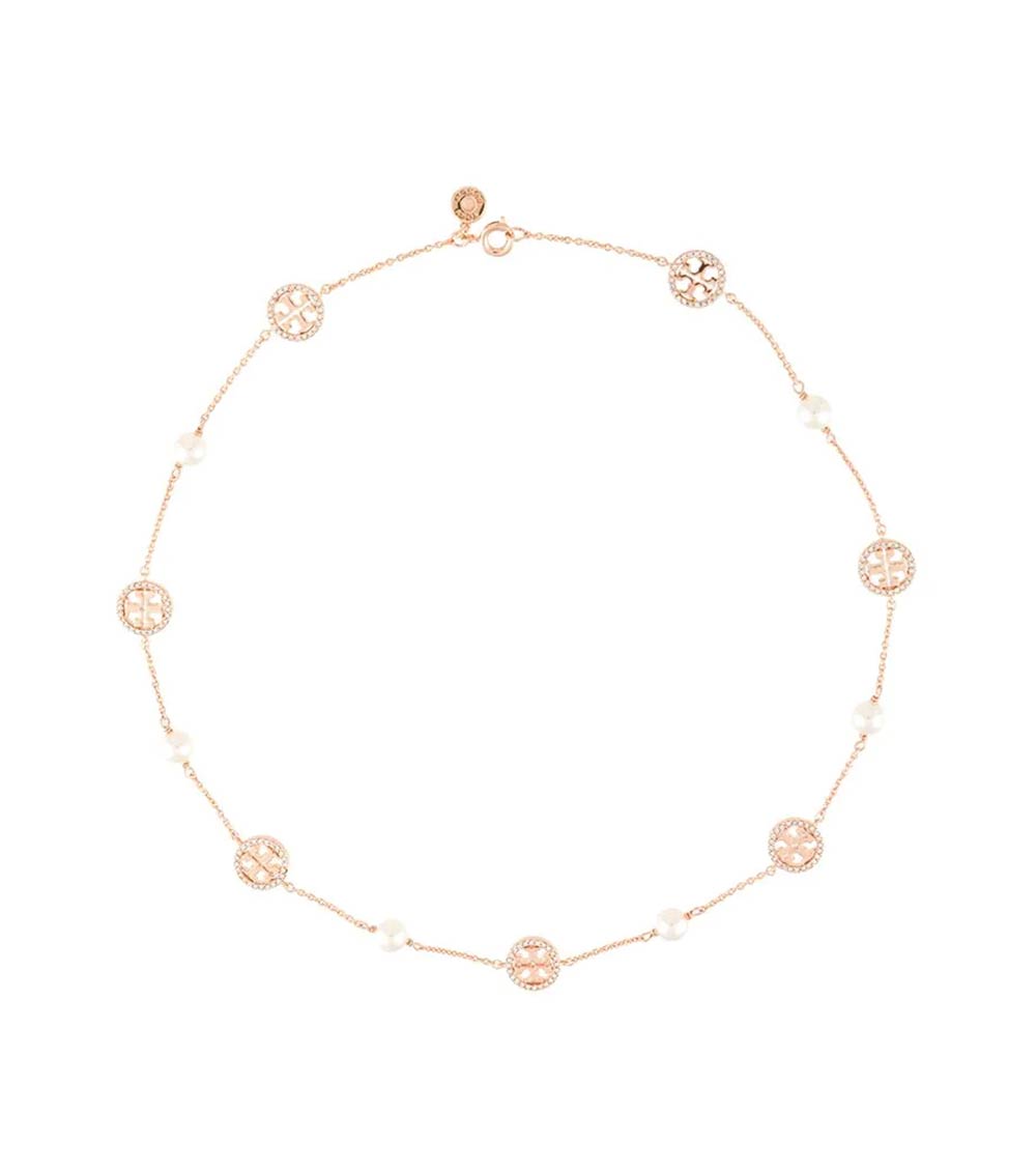 Tory Burch Pale Gold Crystal Pearl Logo Necklace for Women Online India at  