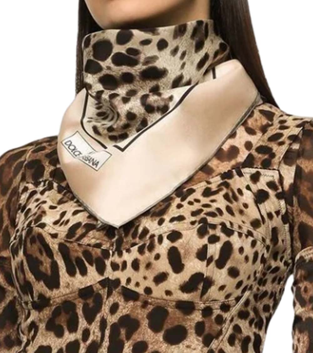 Leopard Print Silk Scarf in Brown - Dolce Gabbana