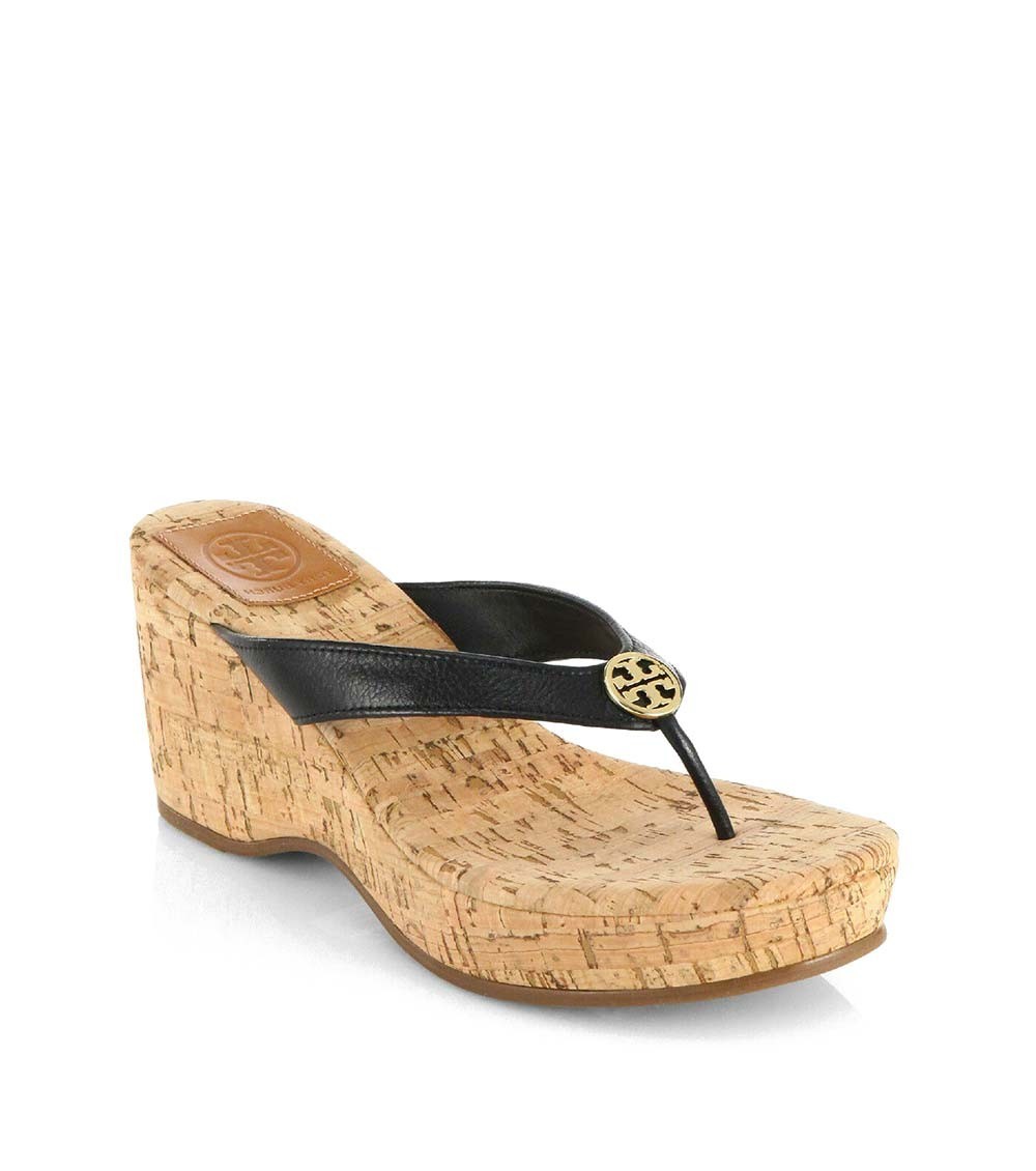 Tory Burch Black Leather Cork Wedges for Women Online India at 