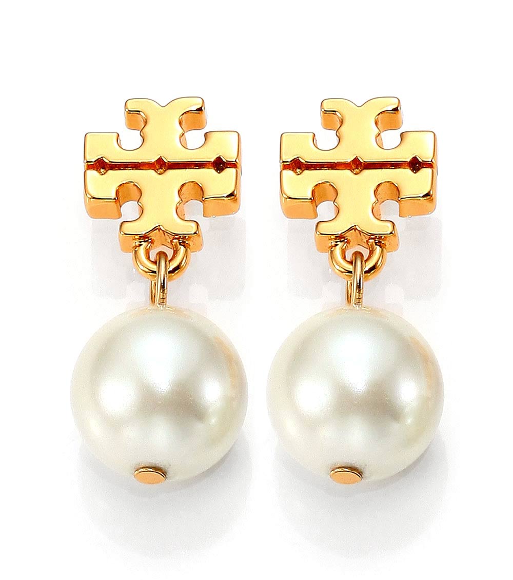 Tory Burch Golden Logo Pearl Drop Earrings for Women Online India at  