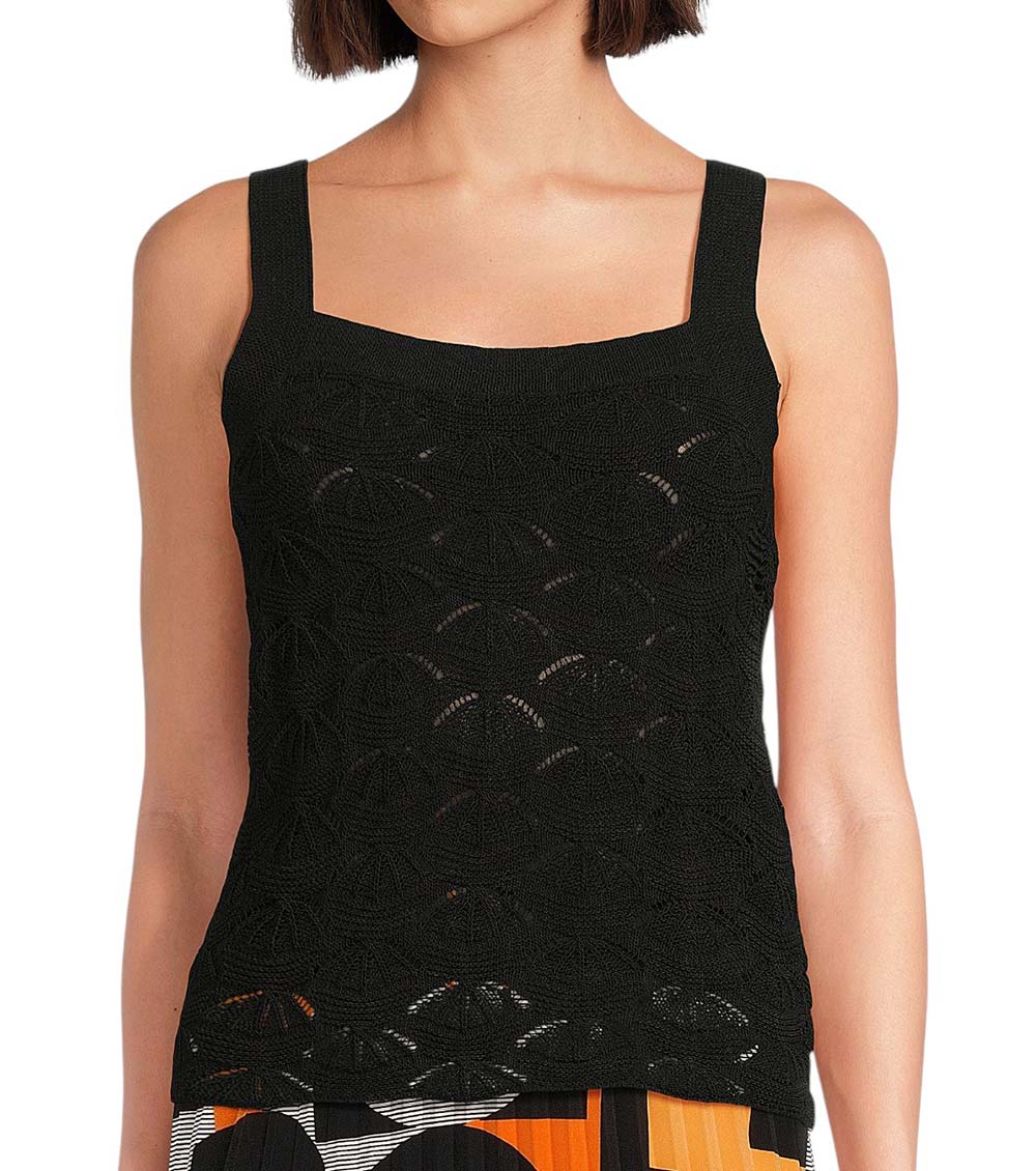 Karl Lagerfeld Black Square Neck Lace Tank Top for Women