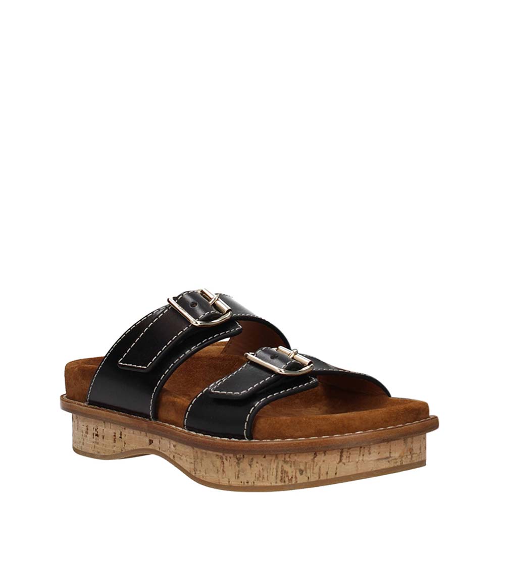 Leather Brown Textured Open Sandals - Natal