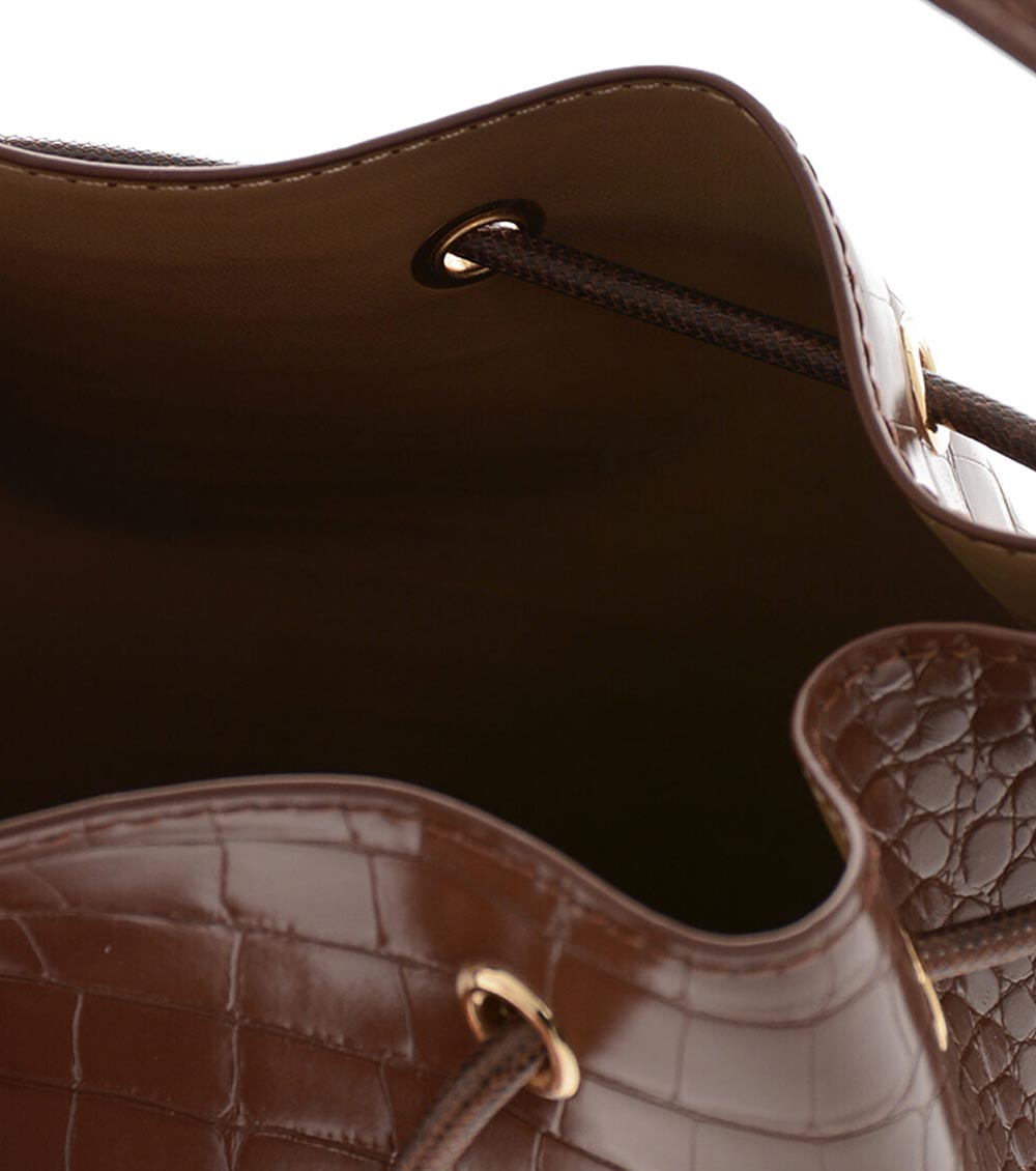 Love Moschino Brown Crocodile Effect Mini Bucket Bag for Women