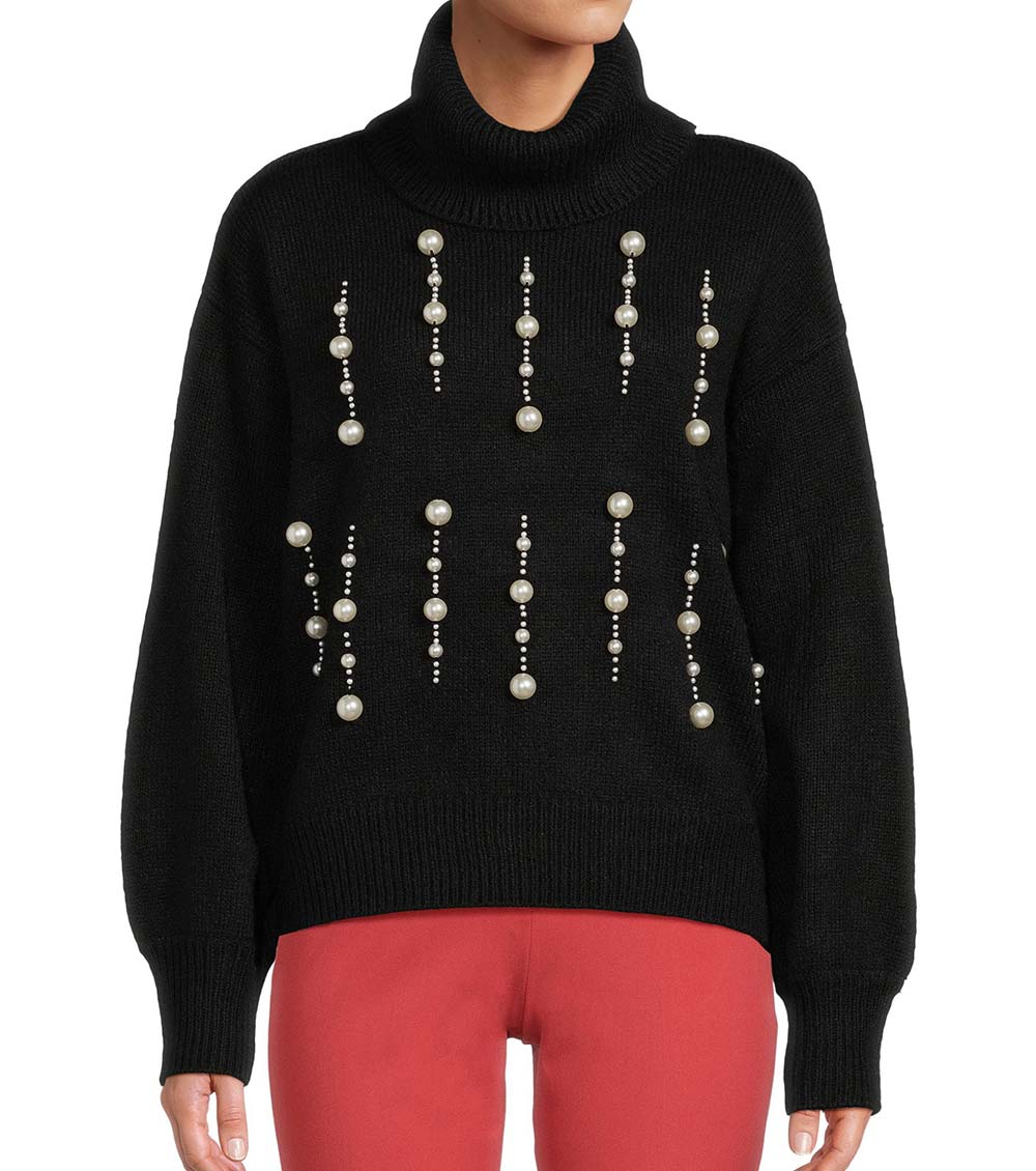 Karl Lagerfeld Black Faux Pearl Turtleneck Sweater for Women Online India at Darveys