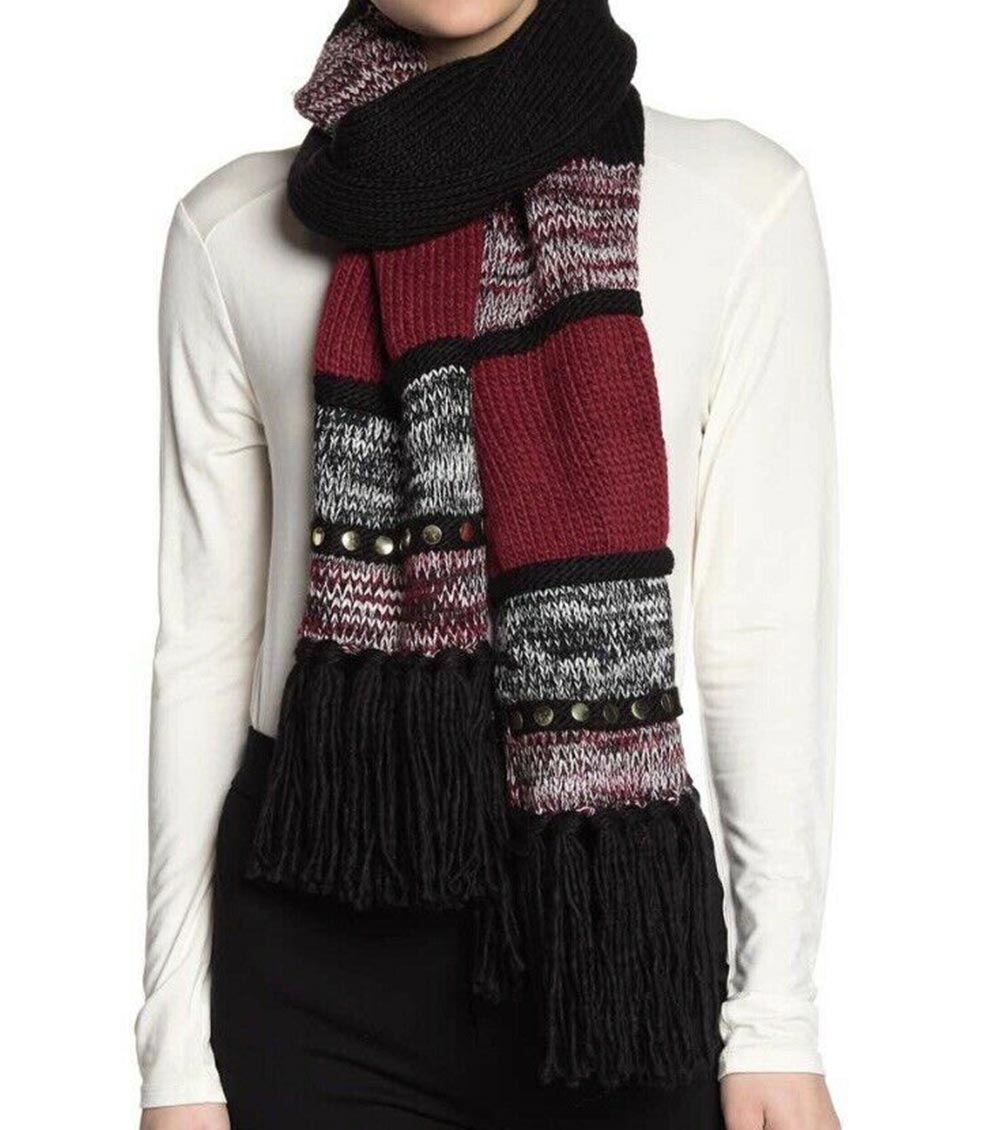 Michael Kors Black Stripe Embellished Studded Scarf for Women