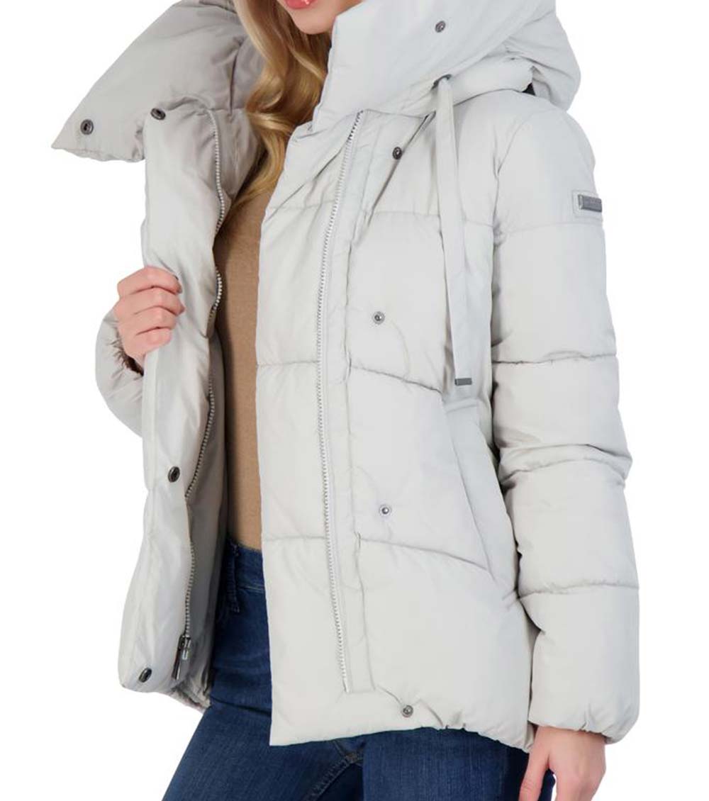 BCBGMaxazria Light Grey Quilted Puffer Jacket for Women Online