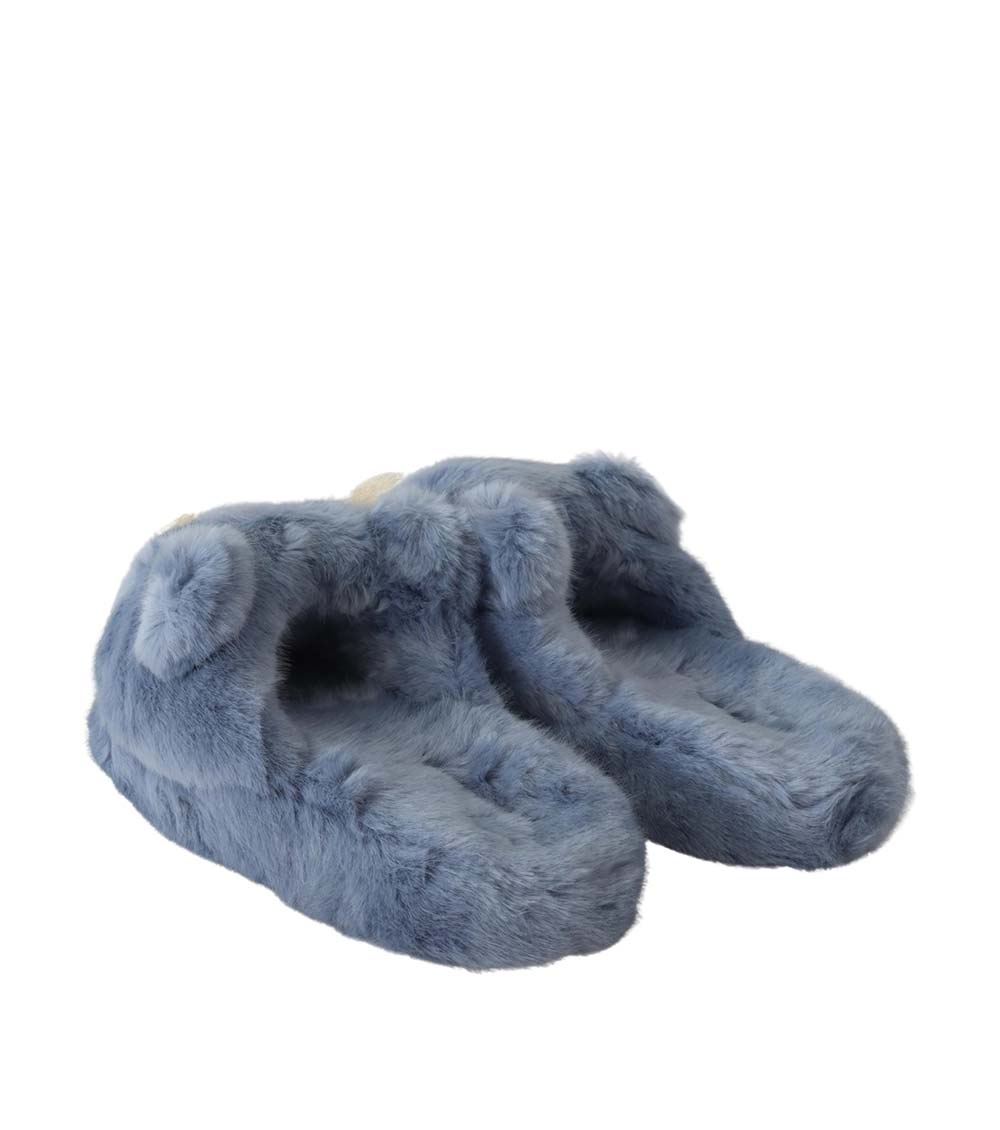 Blue discount fluffy slides