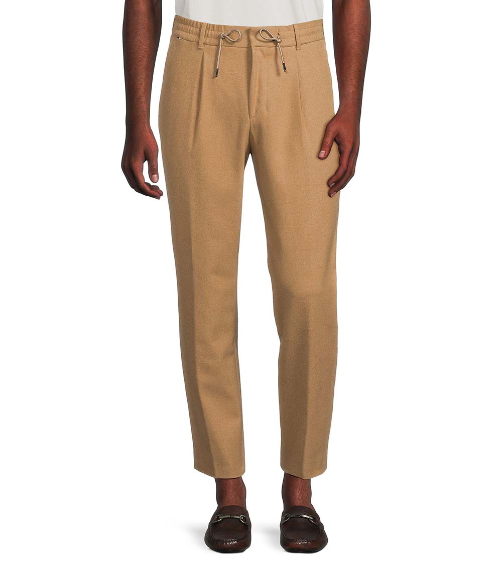 Buy Boss Slim Fit MidRise Trousers with Drawstring Waist  Beige Color Men   AJIO LUXE