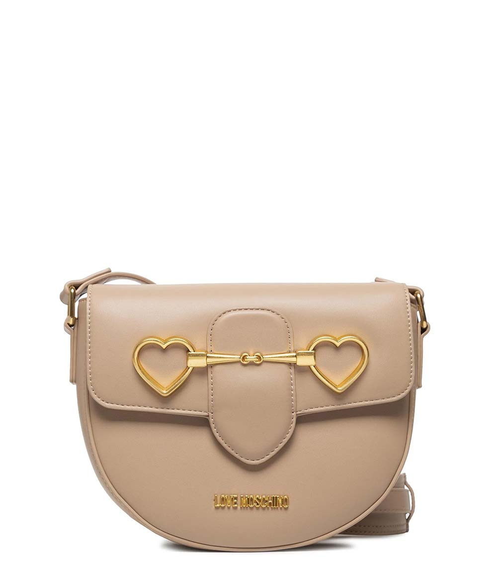 Love Moschino Light Brown Heart Clamp Small Crossbody Bag for