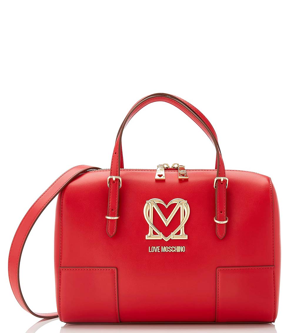 Love Moschino Red Logo Plaque Small Duffle Bag for Women Online