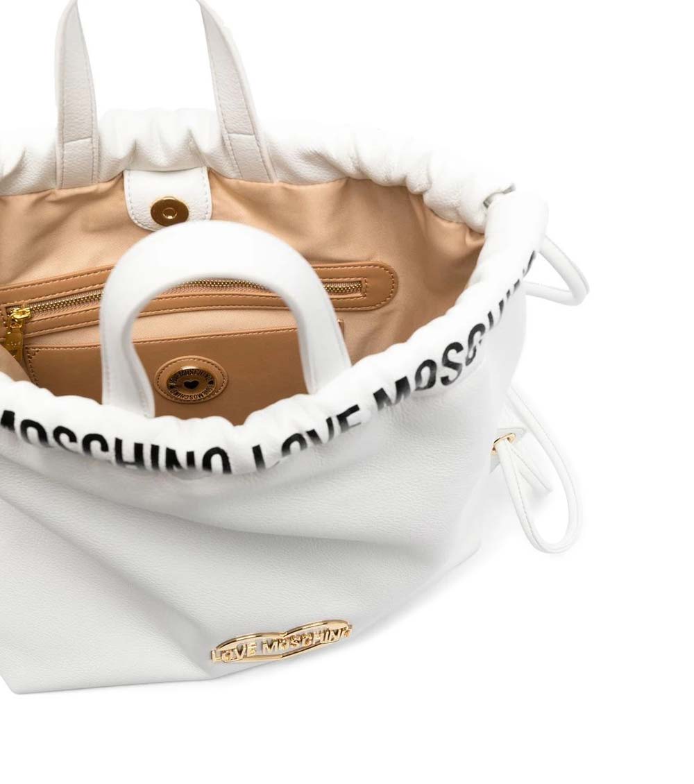 Love Moschino White Printed Logo Medium Backpack for Women Online