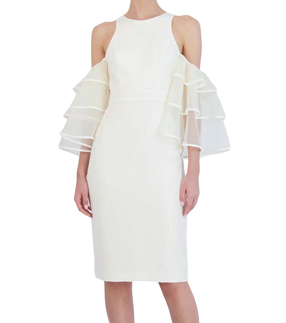 BCBGMaxazria White Ruffled Cold Shoulder Dress for Women Online