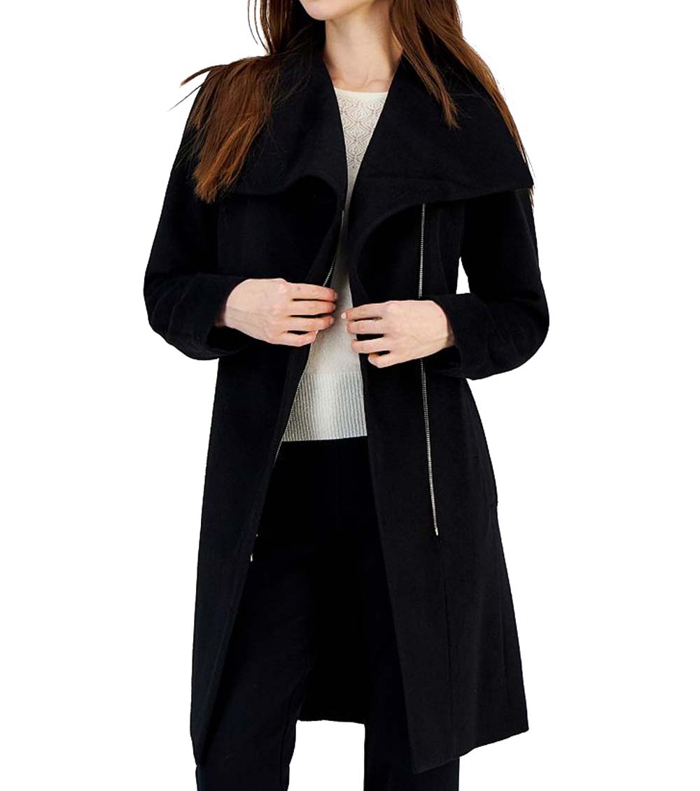 Michael Kors Black Asymmetric Belted Wrap Coat for Women Online India at  