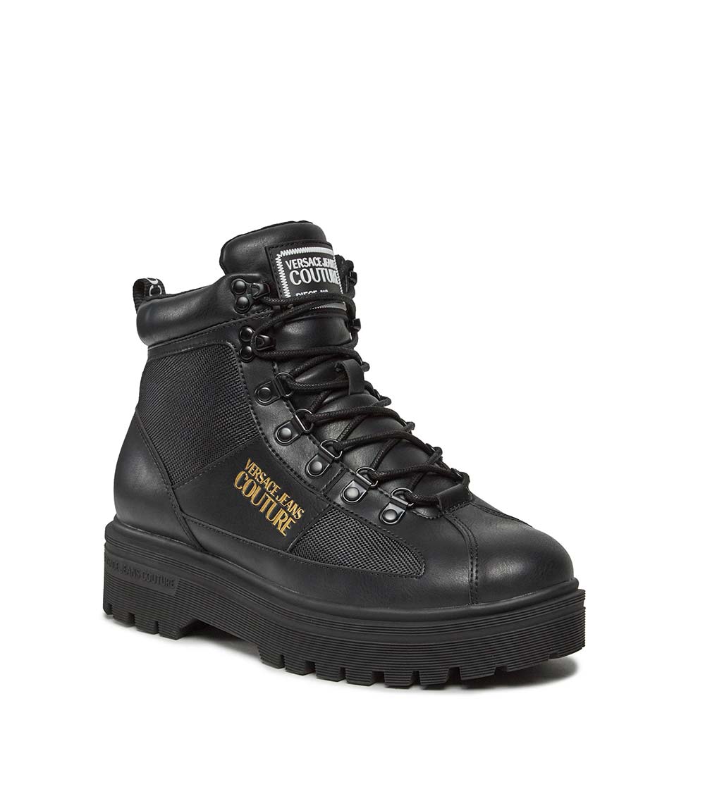 Versace Jeans Couture Black Logo Combat Boots for Men Online India 