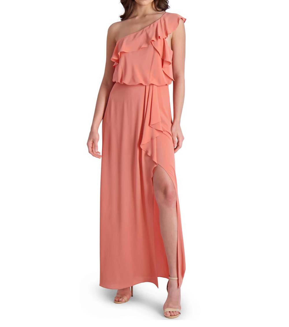 BCBGMaxazria Light Coral Ruffled One Shoulder Dress for Women