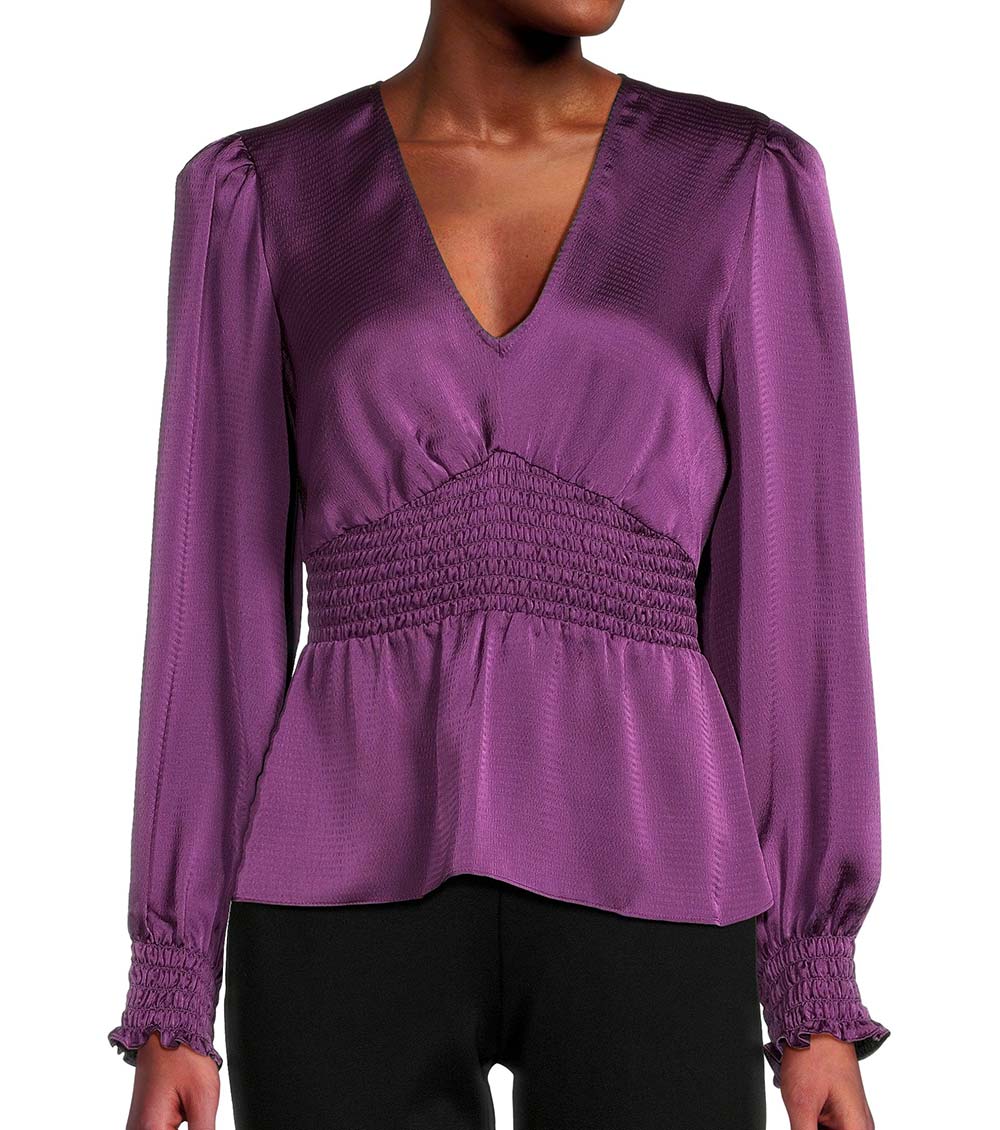 BCBGMaxazria Purple Smocked Peplum Top for Women Online India at