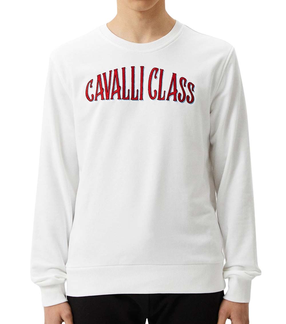 Cavalli Class White Embroidered Logo Sweatshirt for Men Online India at Darveys