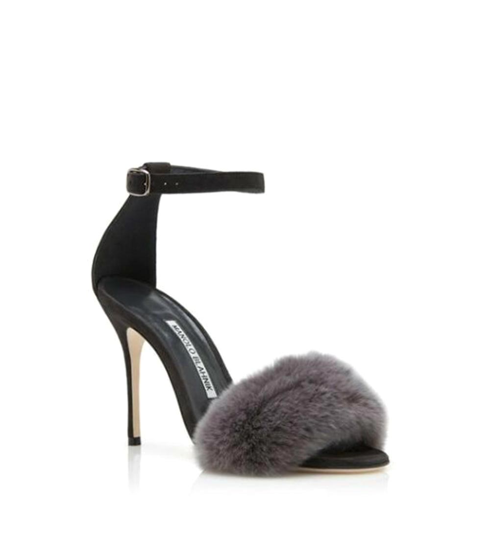 Manolo blahnik Black Grey Suede Fur Heels for Women Online India at Darveys