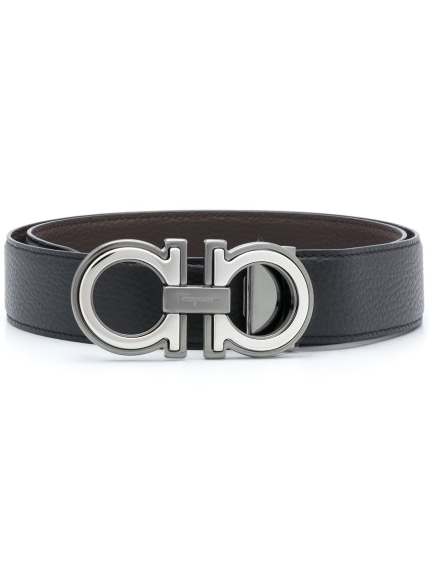 Ferragamo Reversible Embossed Gancini Leather Belt In Black