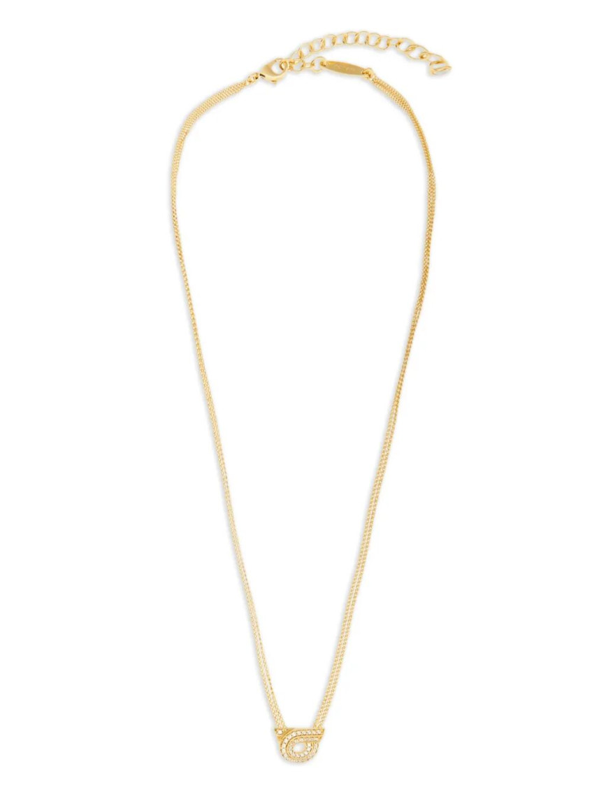 Ferragamo Women's Double Chain Gancini Necklace With Crystals In Golden