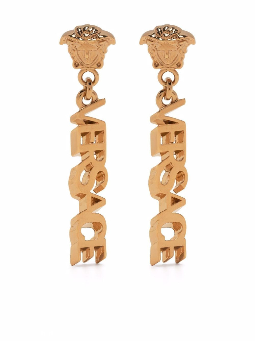 Versace Medusa Head Motif Drop Earrings Pair In Golden