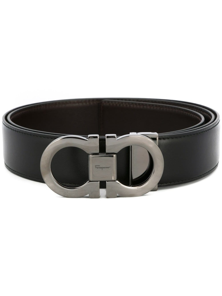 Ferragamo Men's Gancini Reversible Leather Belt In Black