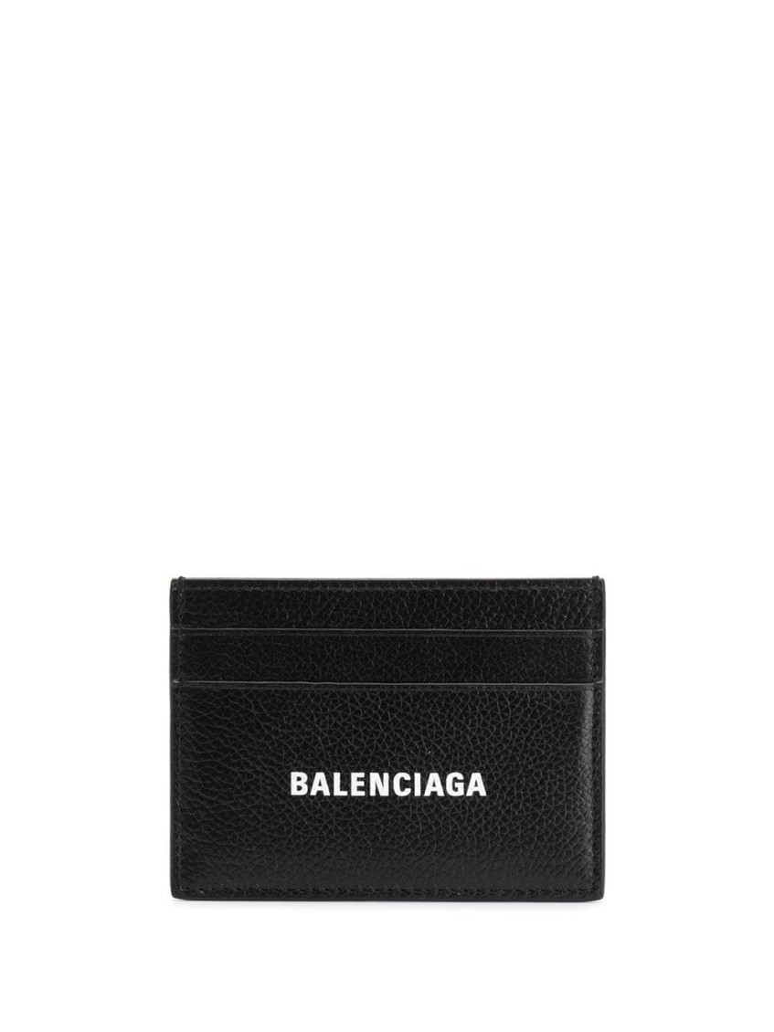 Balenciaga Logo-print Grained Leather Card Holder Accessories In Black