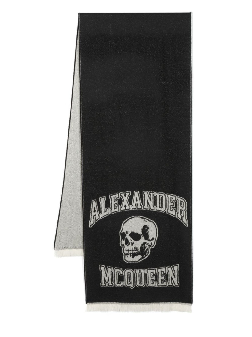 Alexander Mcqueen Alexander Mc Queen Logo Wool Scarf In Black