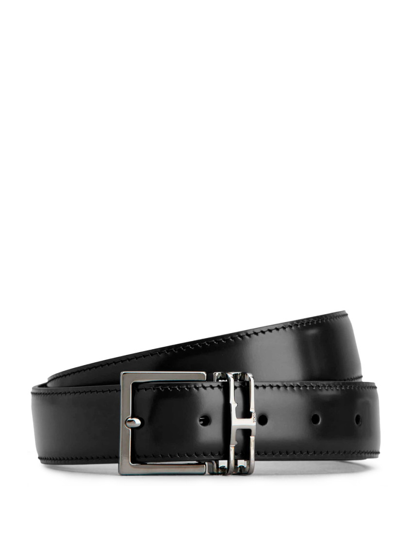 Tod's Adjustable And Reversible Leather Belt With Mini T Timeless Logo