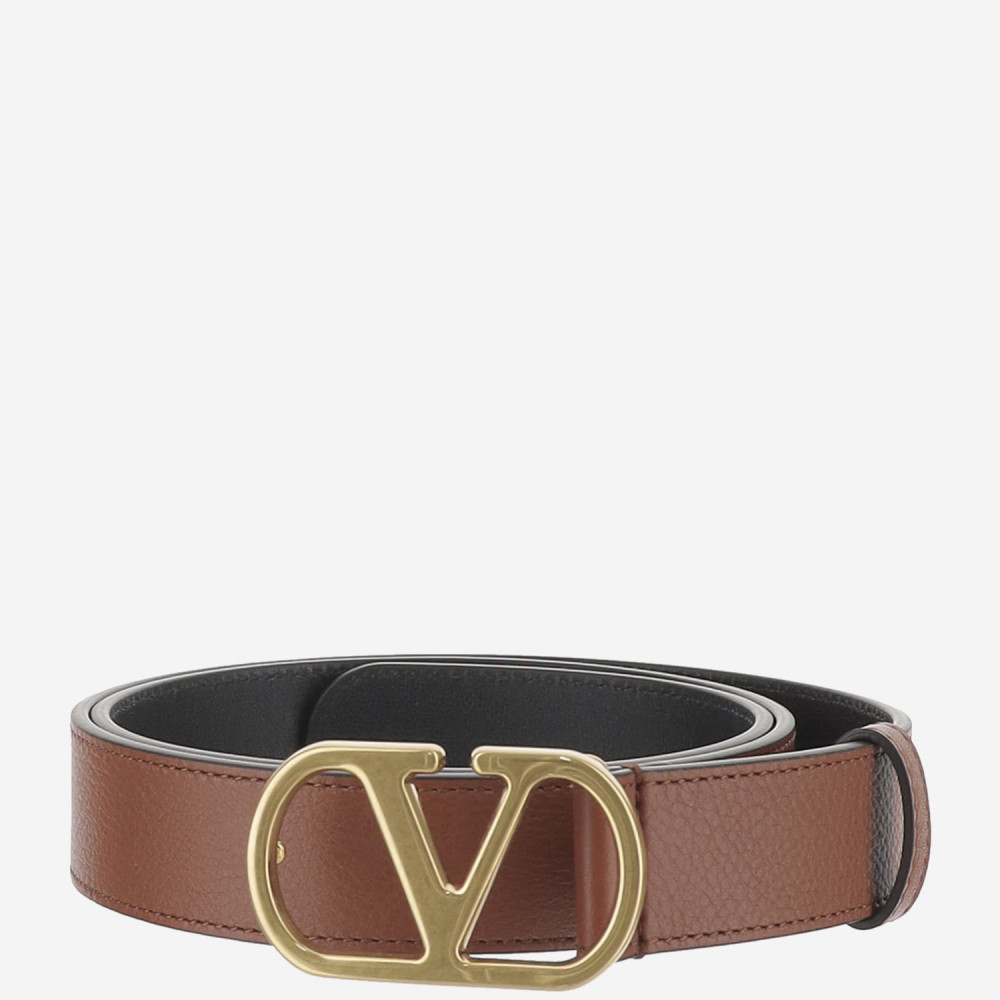 Valentino Garavani Brown Logo Buckle Reversible Belt