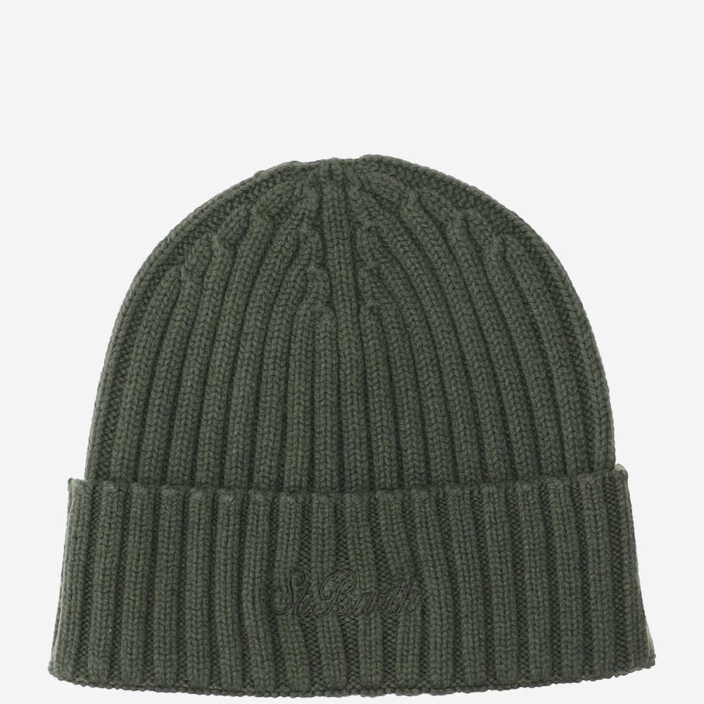 Mc2 Saint Barth Green Logo Ribbed Beanie Hat